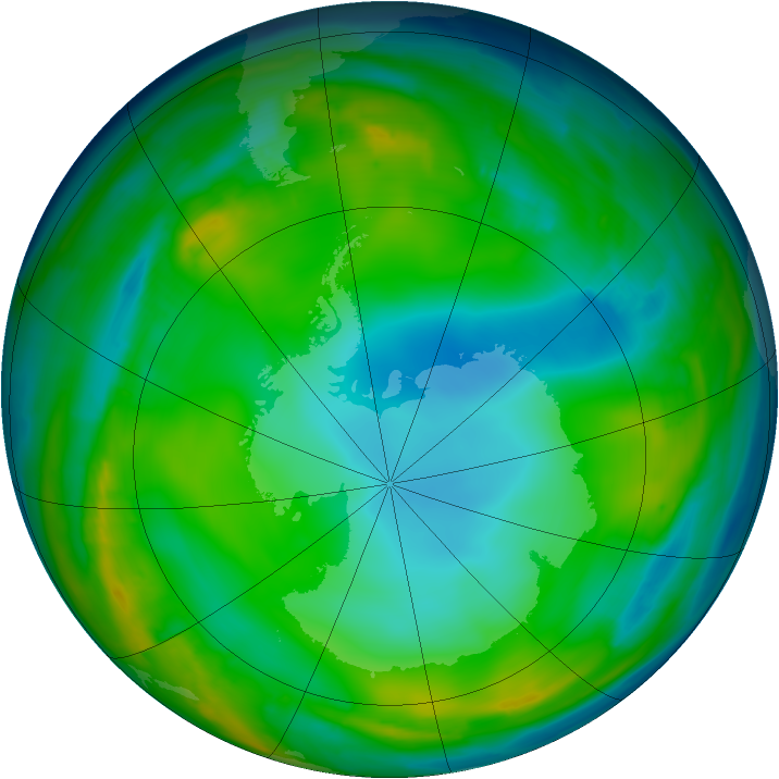 Antarctic ozone map for 12 July 2015